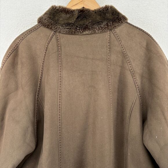 CG COLLECTION BY GALLERY Jacket Womens 1X Faux Fur Lined Button Front Coat Brown - Picture 10 of 16
